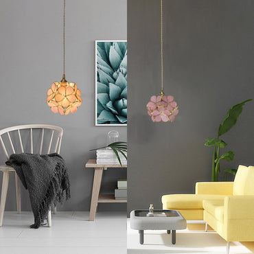 Aurélie Tiffany-Style Flower Pendant Light Blue Stained Glass