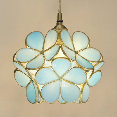 Aurélie Tiffany-Style Flower Pendant Light Blue Stained Glass