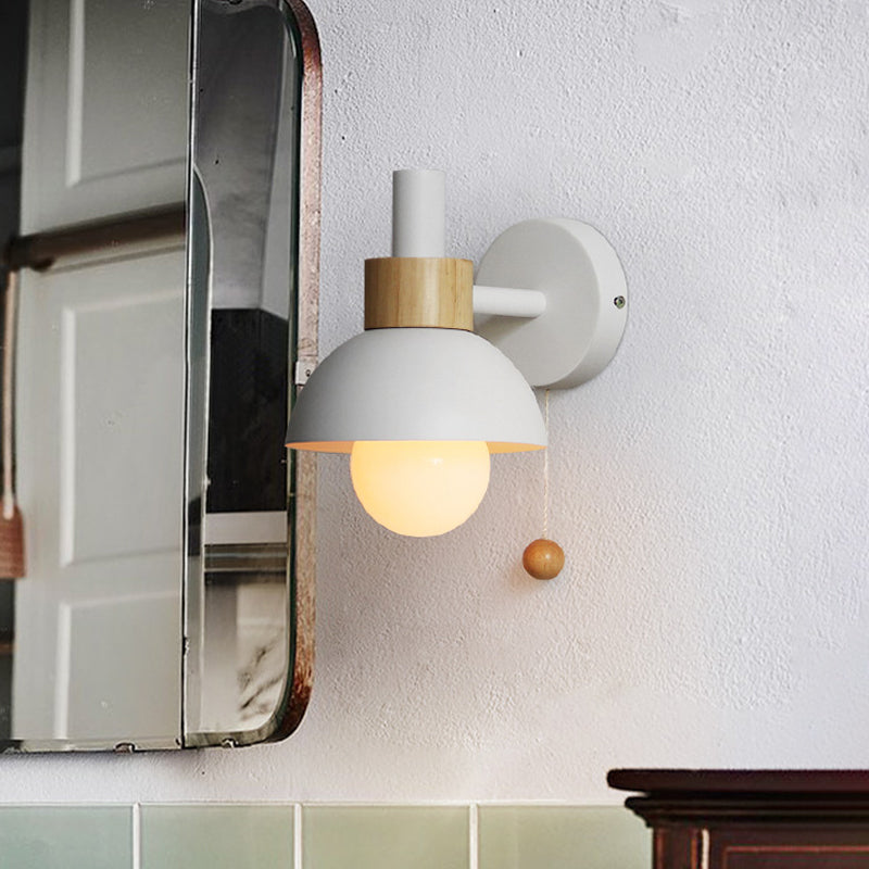 Amélie Macaron Domed Wall Lamp – Metal Shade with Pull Chain, 5 to 9 Inch
