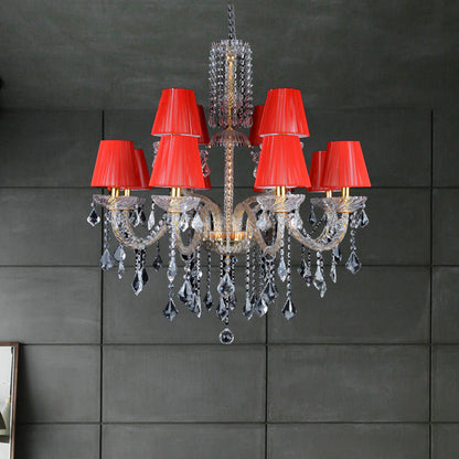 Delphine Red Fabric Cone Crystal Chandelier Pendant Light