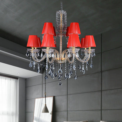Delphine Red Fabric Cone Crystal Chandelier Pendant Light