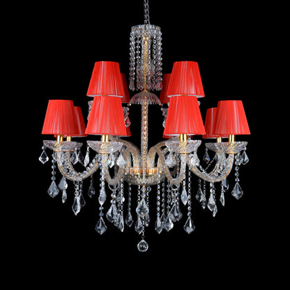 Delphine Red Fabric Cone Crystal Chandelier Pendant Light