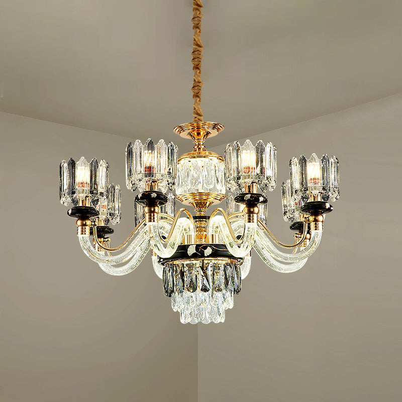Aurélie Traditional Crystal Rectangle Gold Pendant Chandelier