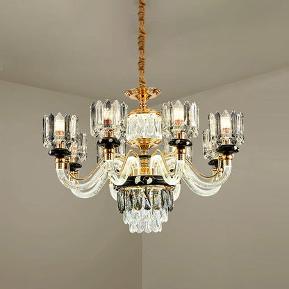 Aurélie Traditional Crystal Rectangle Gold Pendant Chandelier