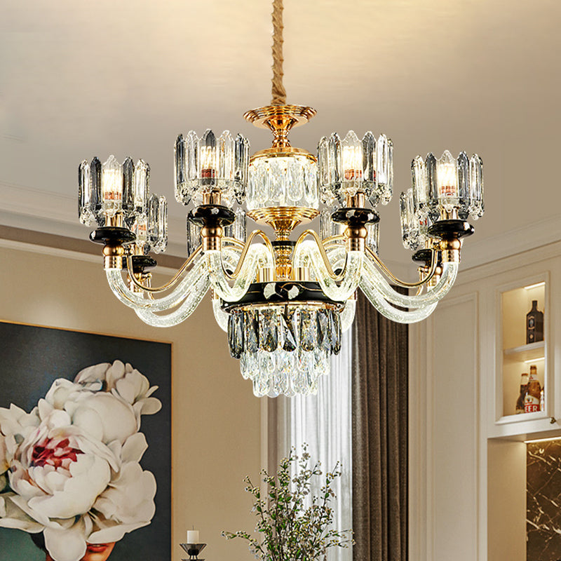 Aurélie Traditional Crystal Rectangle Gold Pendant Chandelier