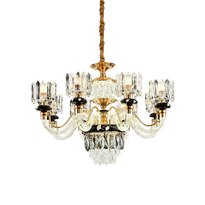 Aurélie Traditional Crystal Rectangle Gold Pendant Chandelier