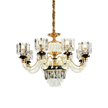 Aurélie Traditional Crystal Rectangle Gold Pendant Chandelier