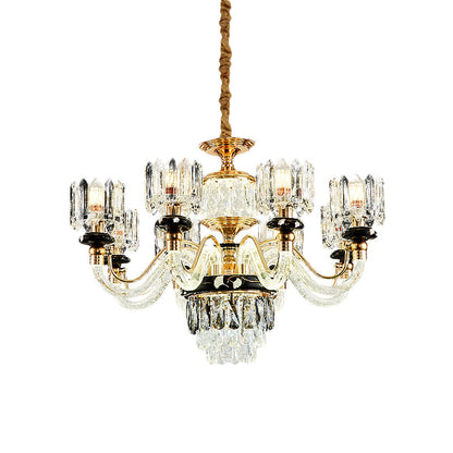 Aurélie Traditional Crystal Rectangle Gold Pendant Chandelier