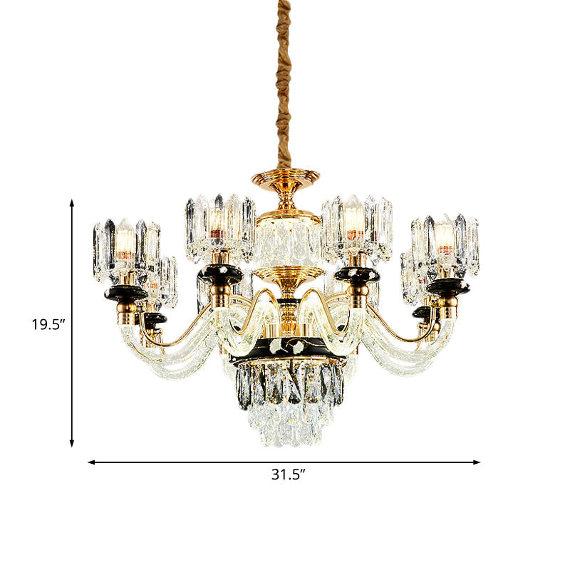 Aurélie Traditional Crystal Rectangle Gold Pendant Chandelier