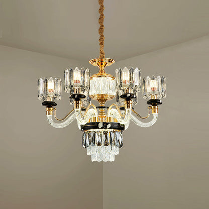 Aurélie Traditional Crystal Rectangle Gold Pendant Chandelier