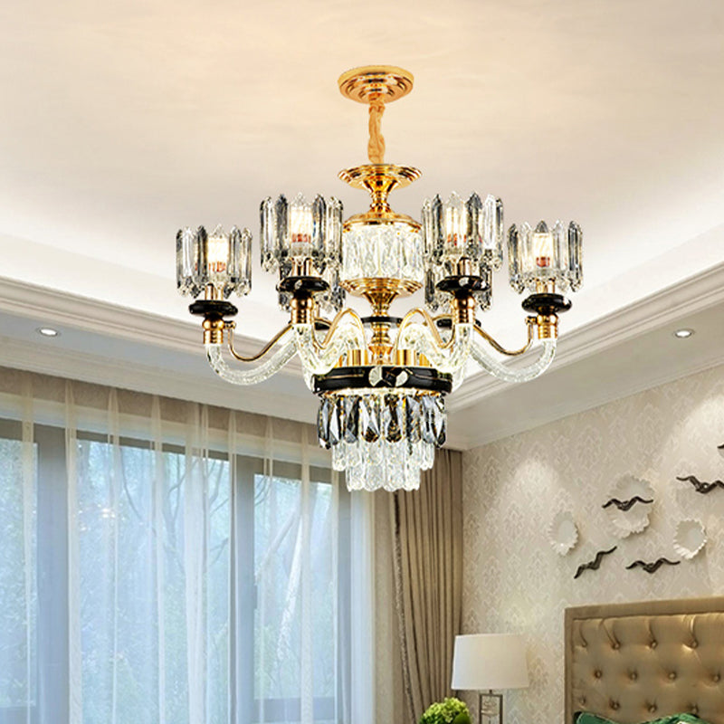 Aurélie Traditional Crystal Rectangle Gold Pendant Chandelier