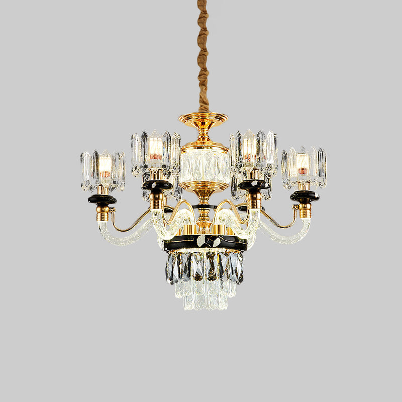 Aurélie Traditional Crystal Rectangle Gold Pendant Chandelier
