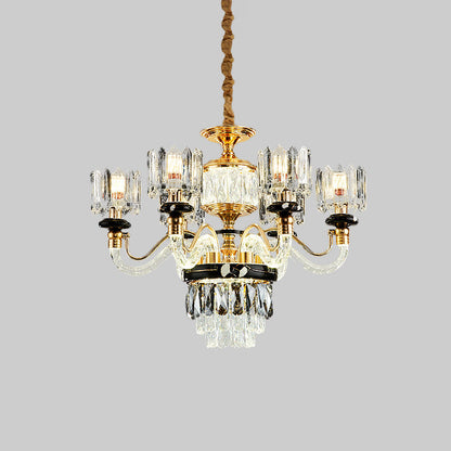 Aurélie Traditional Crystal Rectangle Gold Pendant Chandelier