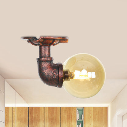 Camille Amber Glass Copper Semi Flush Ceiling Light