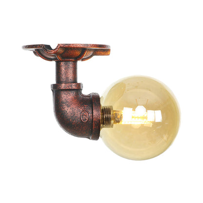 Camille Amber Glass Copper Semi Flush Ceiling Light