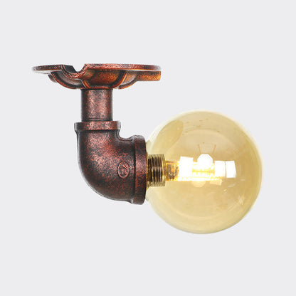 Camille Amber Glass Copper Semi Flush Ceiling Light