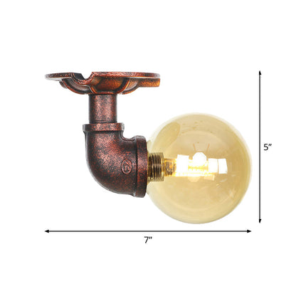 Camille Amber Glass Copper Semi Flush Ceiling Light