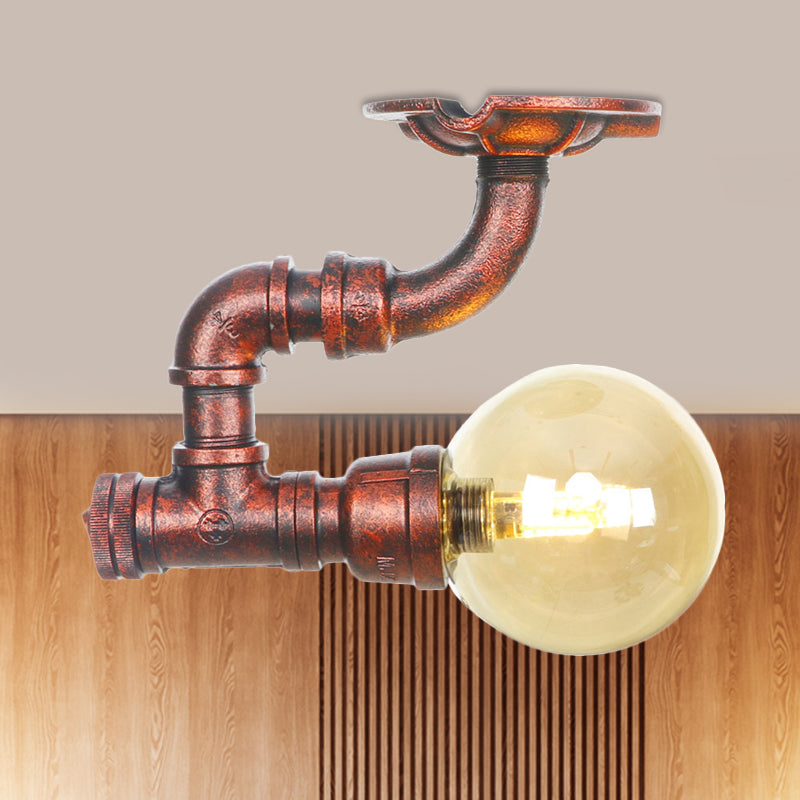 Camille Amber Glass Copper Semi Flush Ceiling Light