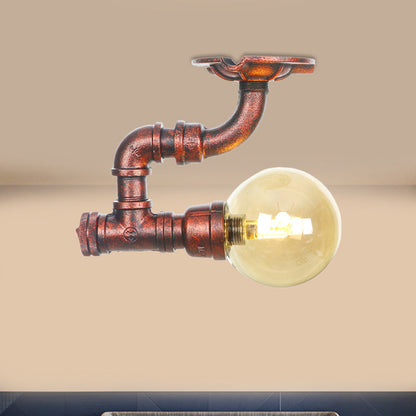 Camille Amber Glass Copper Semi Flush Ceiling Light
