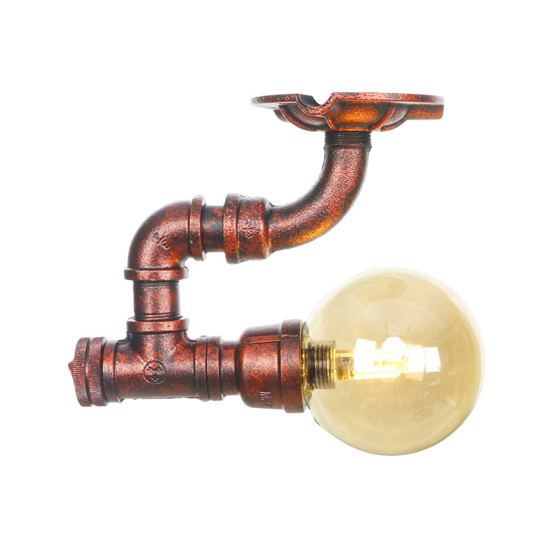 Camille Amber Glass Copper Semi Flush Ceiling Light