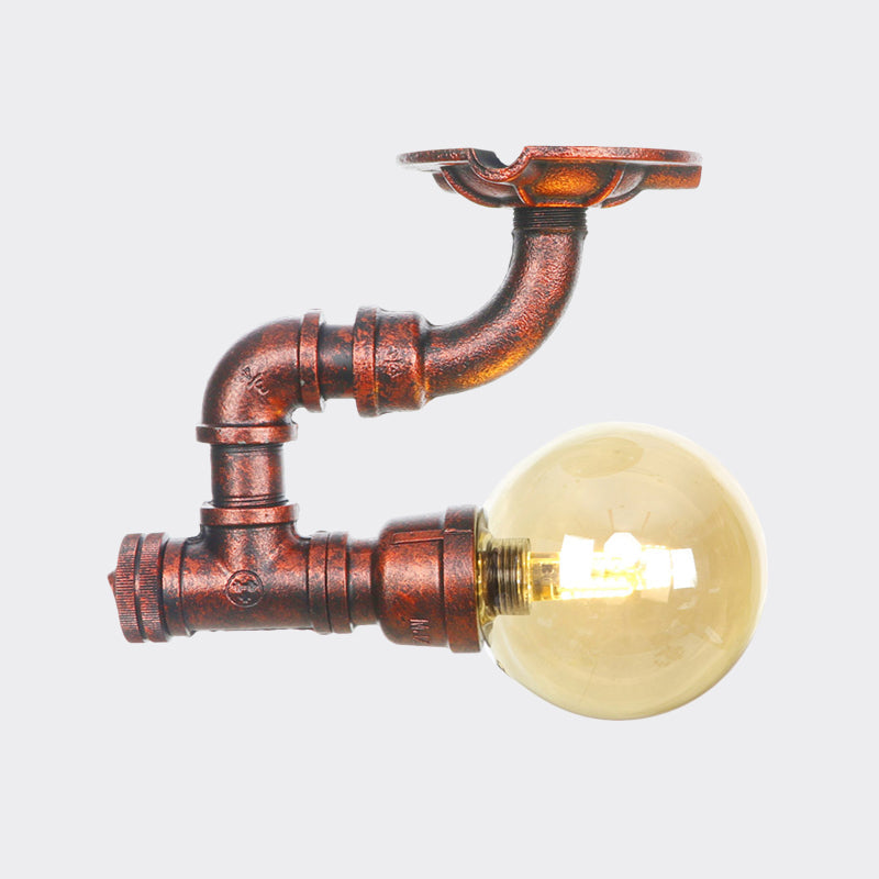 Camille Amber Glass Copper Semi Flush Ceiling Light