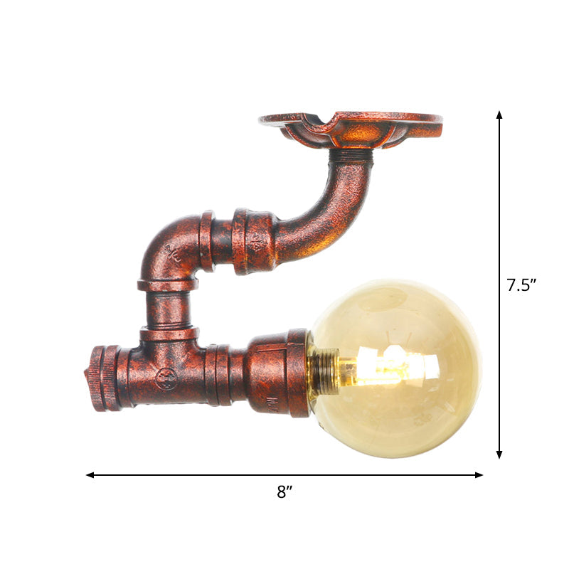 Camille Amber Glass Copper Semi Flush Ceiling Light