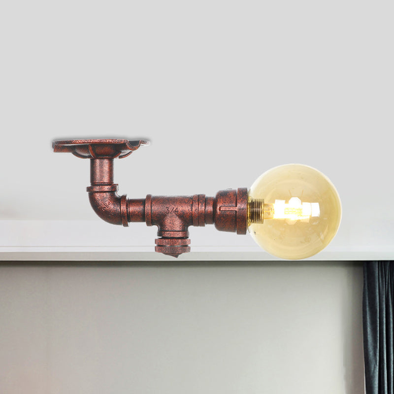 Camille Amber Glass Copper Semi Flush Ceiling Light