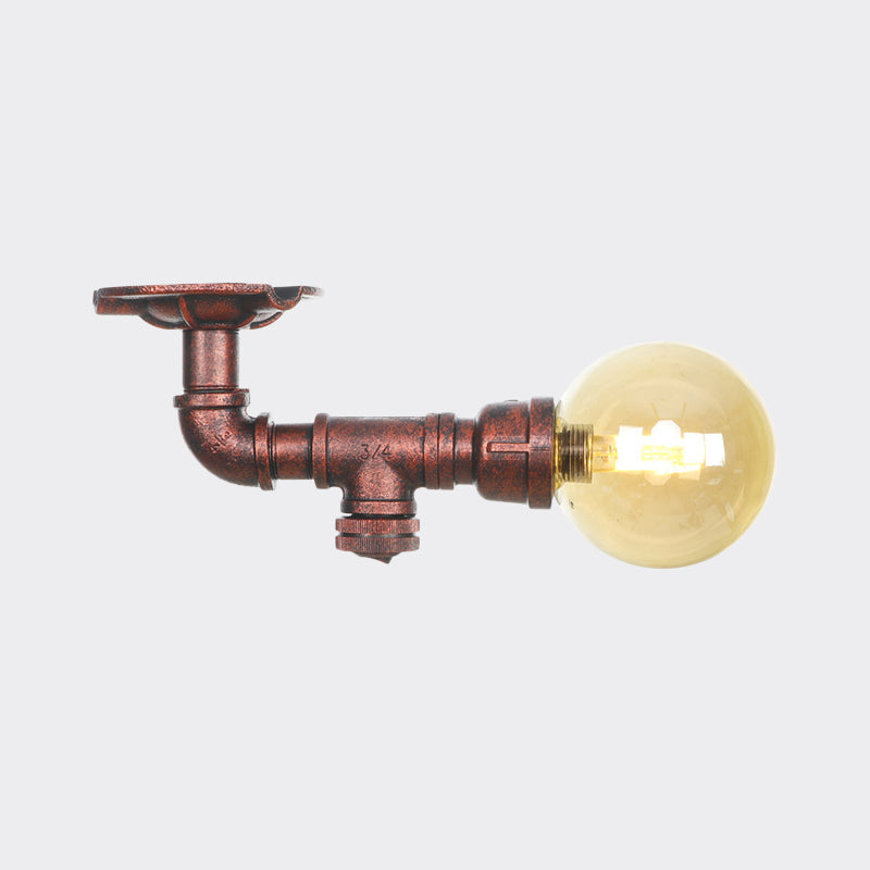 Camille Amber Glass Copper Semi Flush Ceiling Light