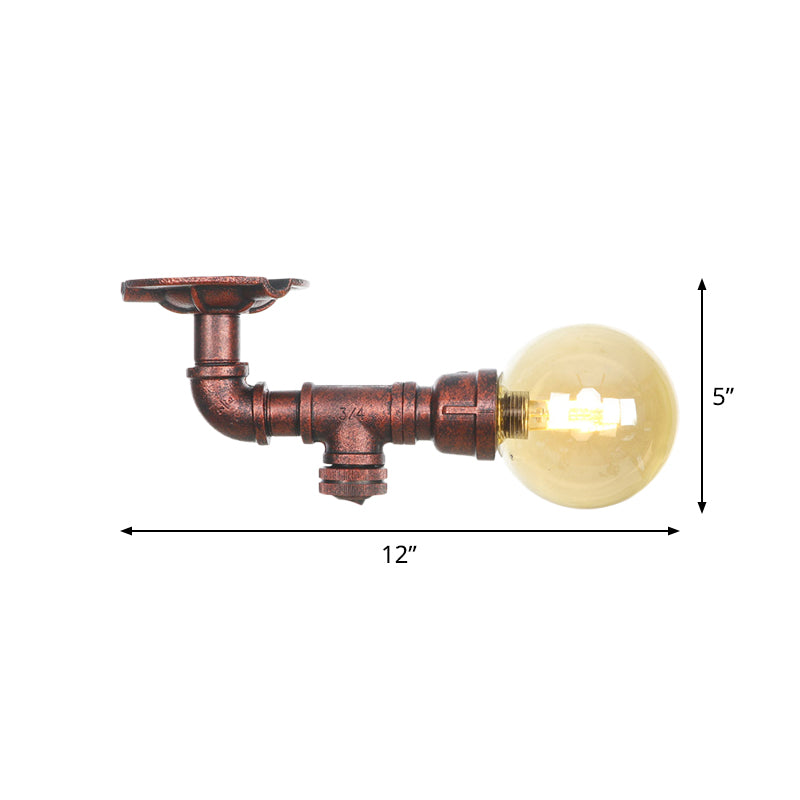 Camille Amber Glass Copper Semi Flush Ceiling Light