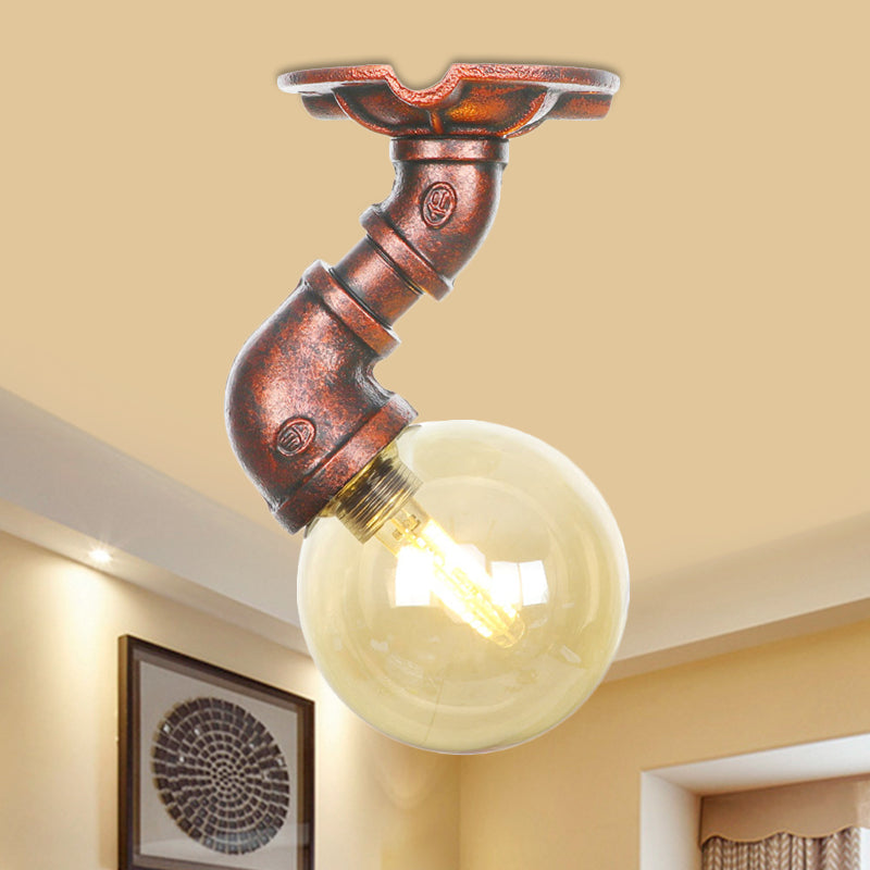 Camille Amber Glass Copper Semi Flush Ceiling Light