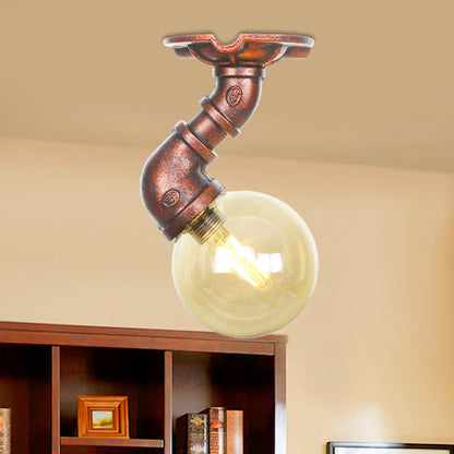 Camille Amber Glass Copper Semi Flush Ceiling Light
