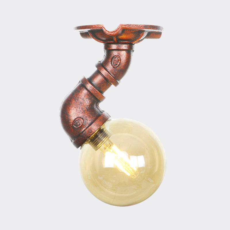 Camille Amber Glass Copper Semi Flush Ceiling Light