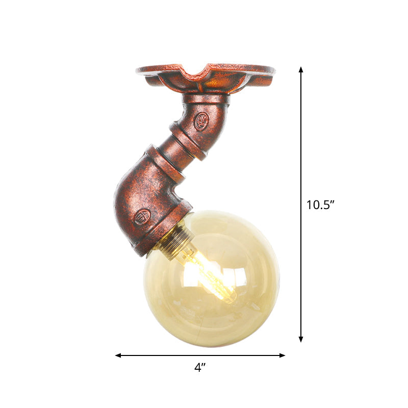 Camille Amber Glass Copper Semi Flush Ceiling Light