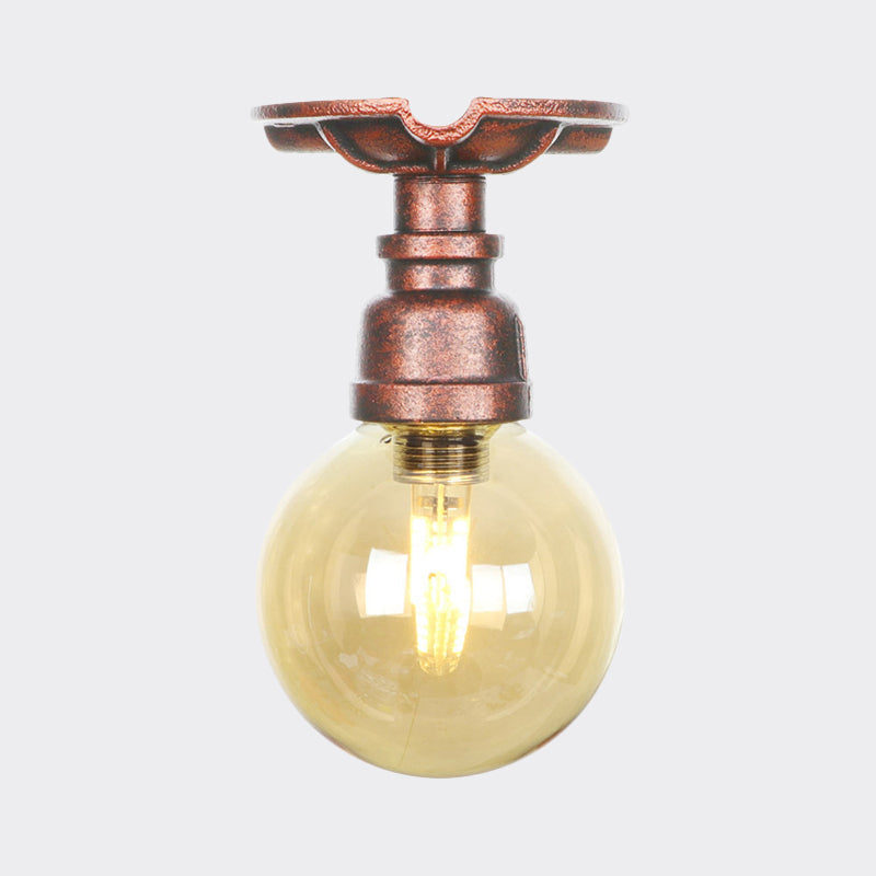 Amélie Amber Glass Copper Single Flush Mount Ceiling Light