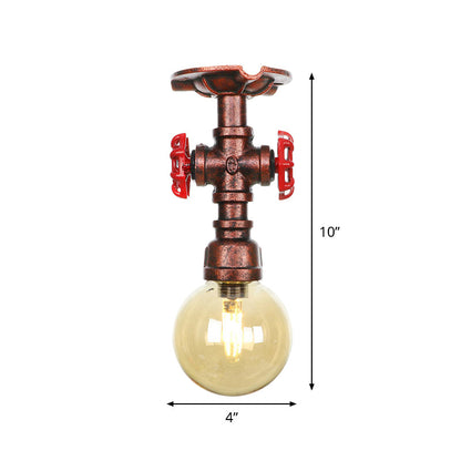 Amélie Amber Glass Copper Single Flush Mount Ceiling Light