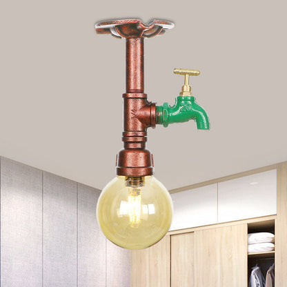 Amélie Amber Glass Copper Single Flush Mount Ceiling Light