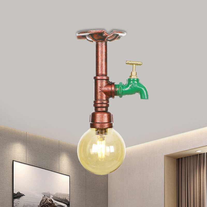 Amélie Amber Glass Copper Single Flush Mount Ceiling Light