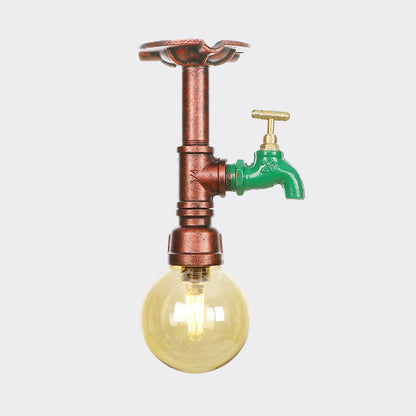 Amélie Amber Glass Copper Single Flush Mount Ceiling Light
