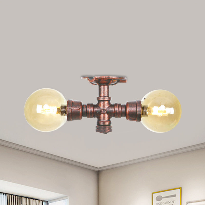 Elodie Amber Glass Copper Flush Mount Ceiling Light