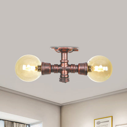 Elodie Amber Glass Copper Flush Mount Ceiling Light