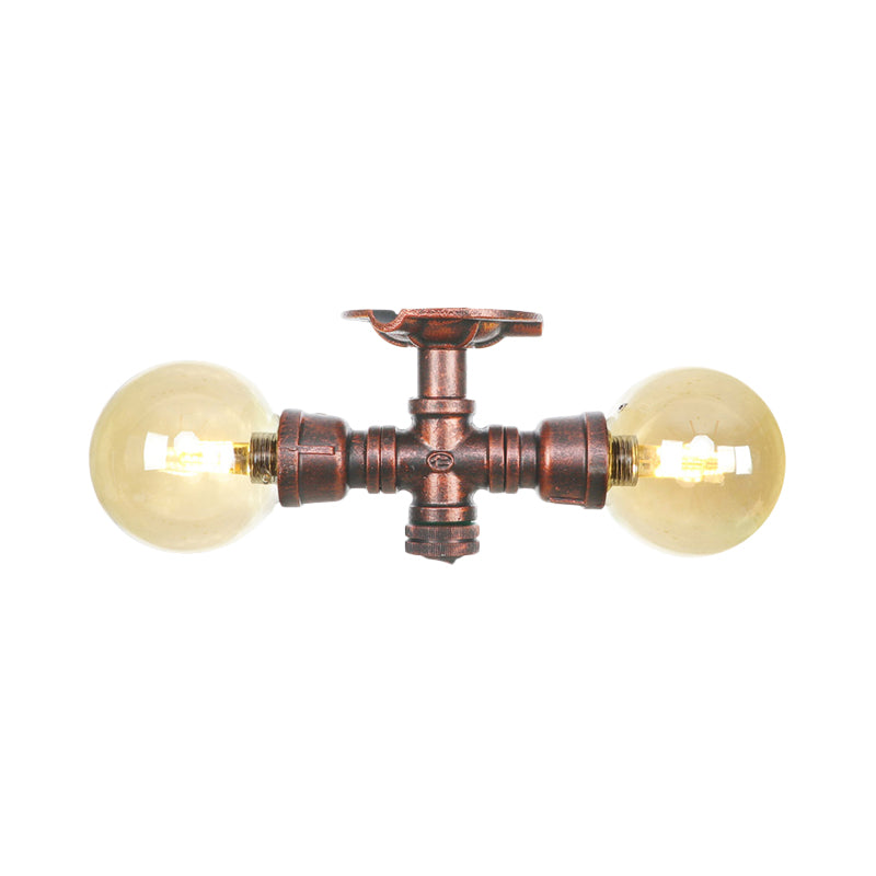 Elodie Amber Glass Copper Flush Mount Ceiling Light