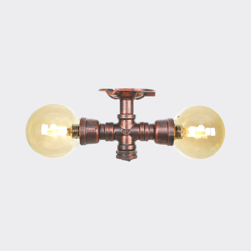 Elodie Amber Glass Copper Flush Mount Ceiling Light
