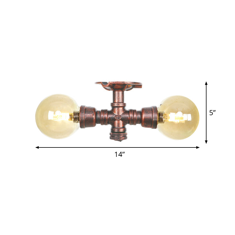 Elodie Amber Glass Copper Flush Mount Ceiling Light