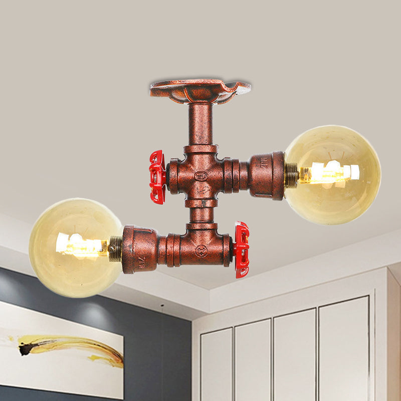Elodie Amber Glass Copper Flush Mount Ceiling Light