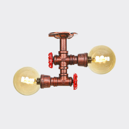 Elodie Amber Glass Copper Flush Mount Ceiling Light