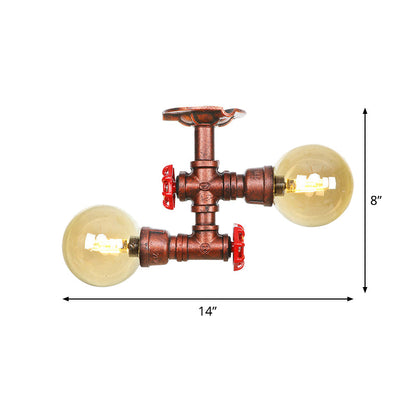 Elodie Amber Glass Copper Flush Mount Ceiling Light