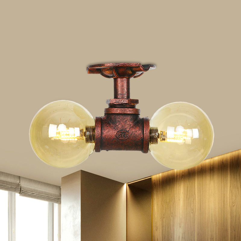 Elodie Amber Glass Copper Flush Mount Ceiling Light