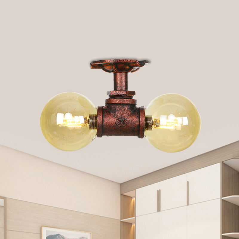 Elodie Amber Glass Copper Flush Mount Ceiling Light