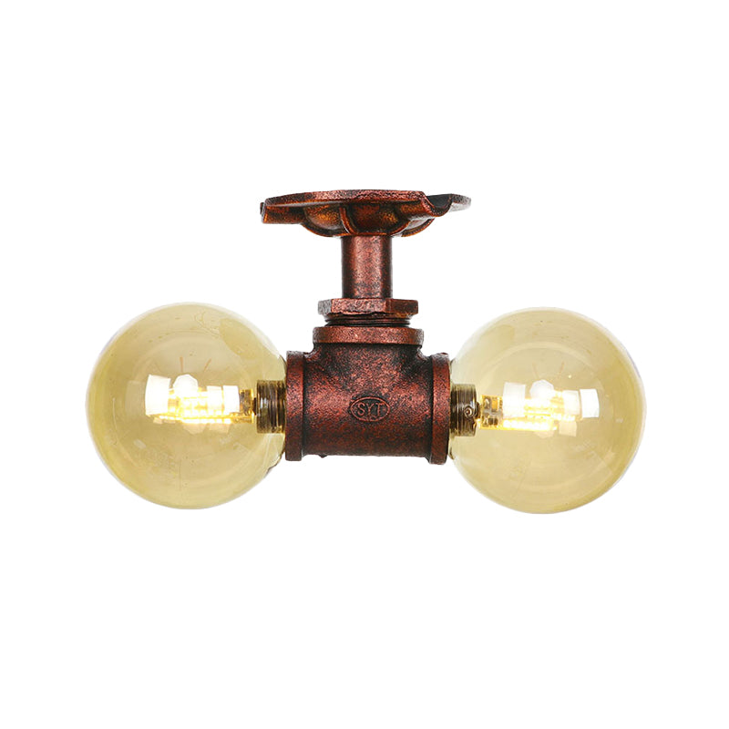 Elodie Amber Glass Copper Flush Mount Ceiling Light