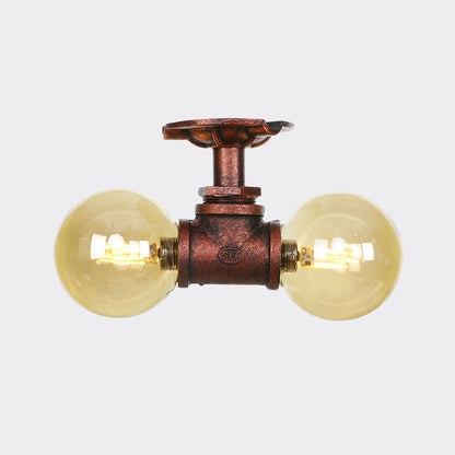Elodie Amber Glass Copper Flush Mount Ceiling Light